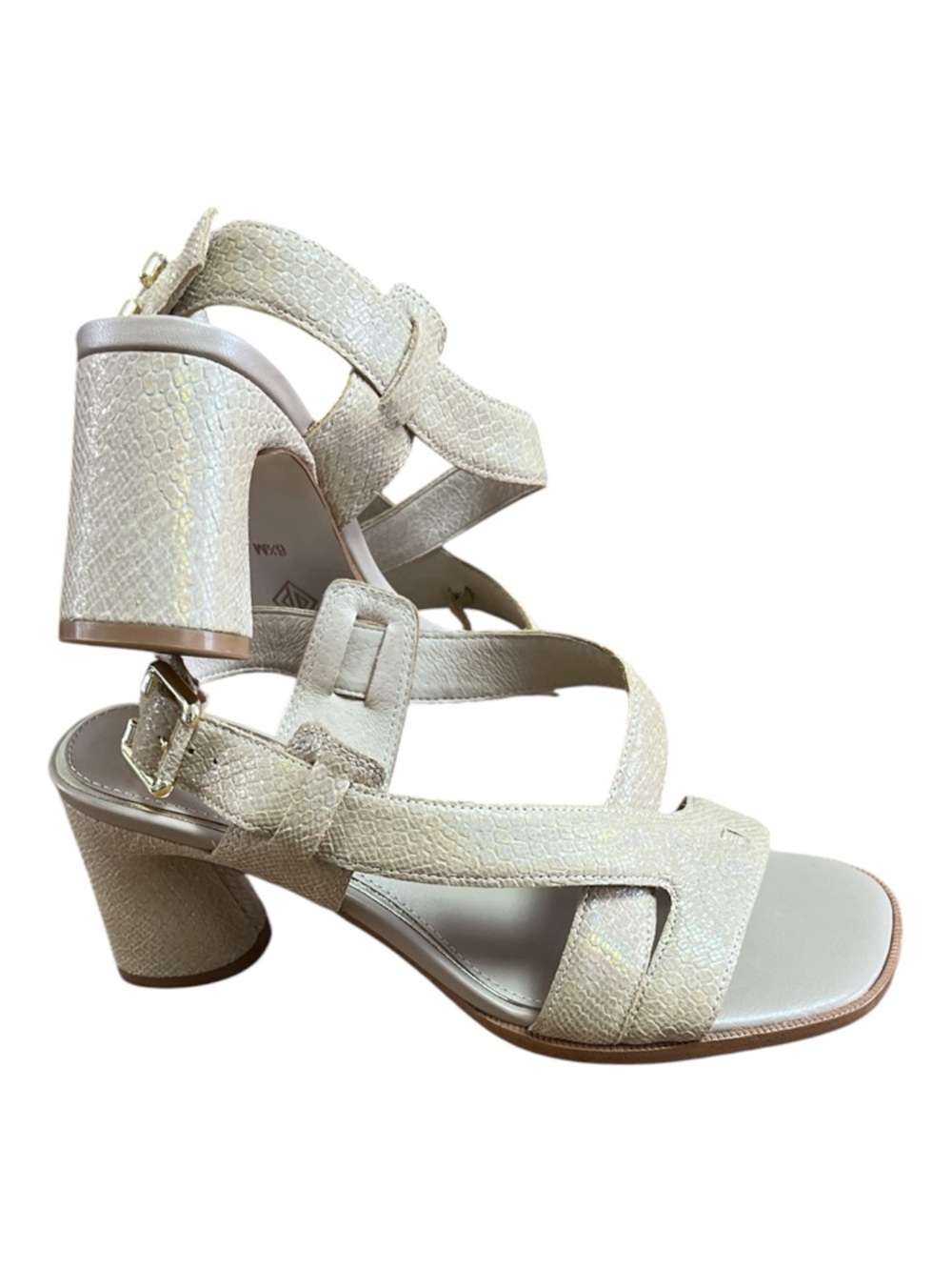 Donald Pliner VLORA Asymmetrical Block Heel Sandal - Sand / Light Gold